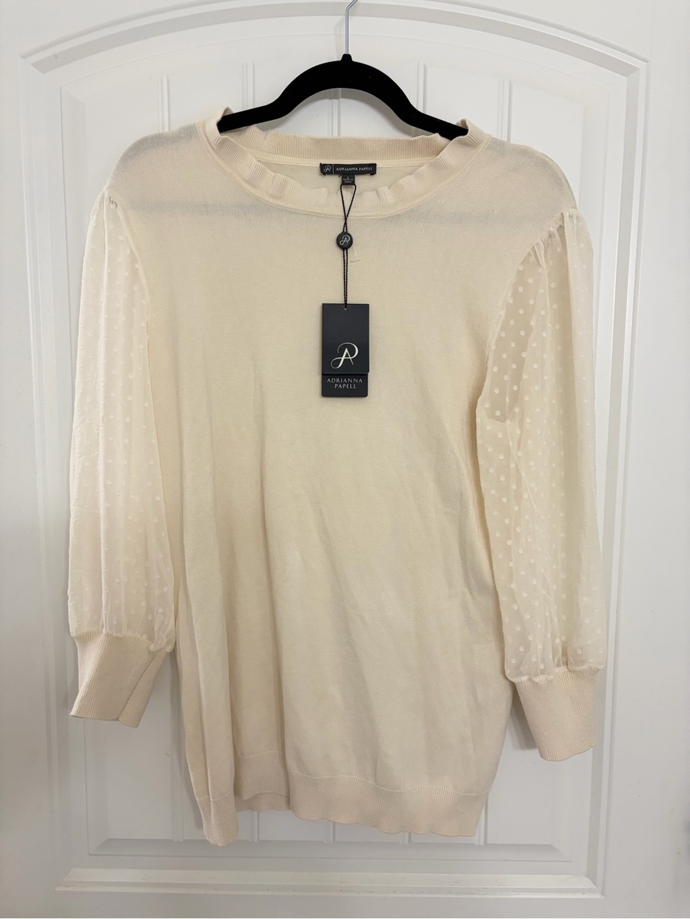 Adrianna Papell Ivory Dot-Sleeve Pullover Sweater